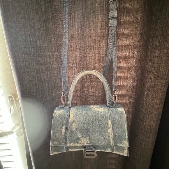 BALENCIAGA Hourglass Small Leather Denim Print Crossbody Bag - Perfect Shape - Picture 12 of 17